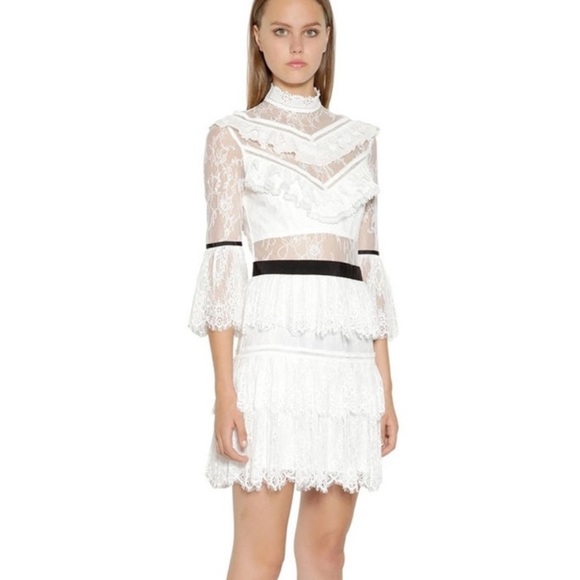 Self-Portrait White Fine Lace Mini Dress Size 2 - Picture 2 of 14